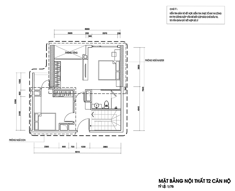 Bản thiết kế mặt bằng tầng 2 của căn hộ cao cấp