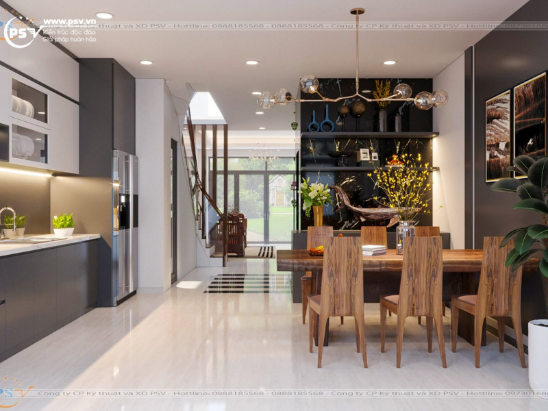 Không gian phòng bếp của căn biệt thự