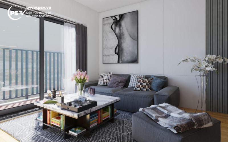 Không gian phòng khách chung cư 3 ngủ TSG Lotus