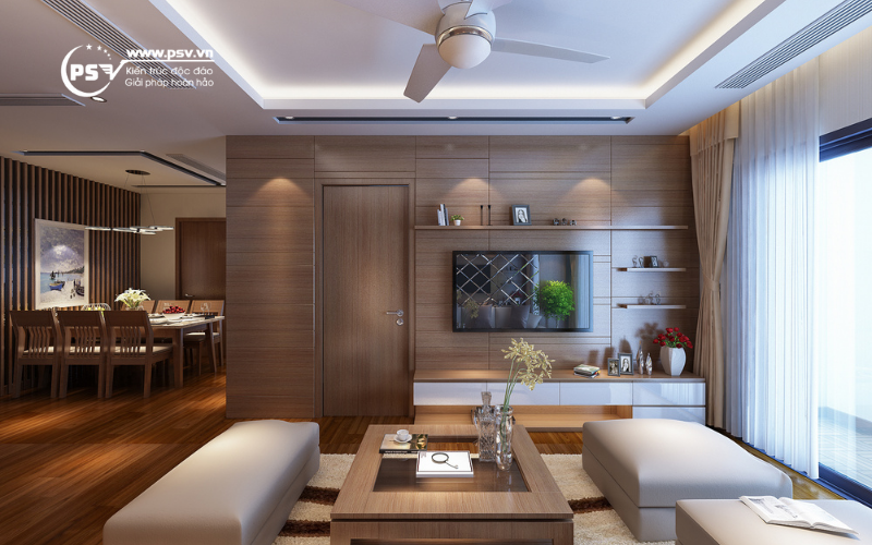 Nội thất tủ kệ tivi của căn hộ