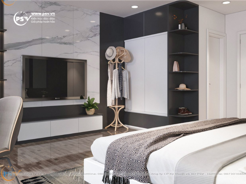 PSV thiết kế thi công nội thất cho phòng ngủ master căn biệt thự 4 tầng tại Ecopark