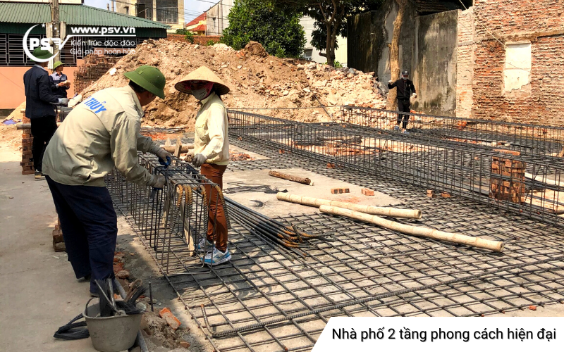 PSV đan sắt móng băng dầm cho nhà phố 2 tầng hiện đại