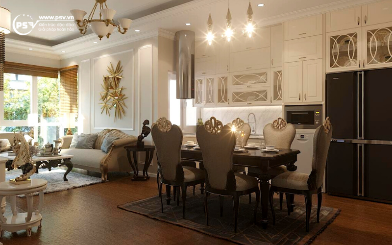 Phòng ăn thiết kế nội thất tân cổ điển