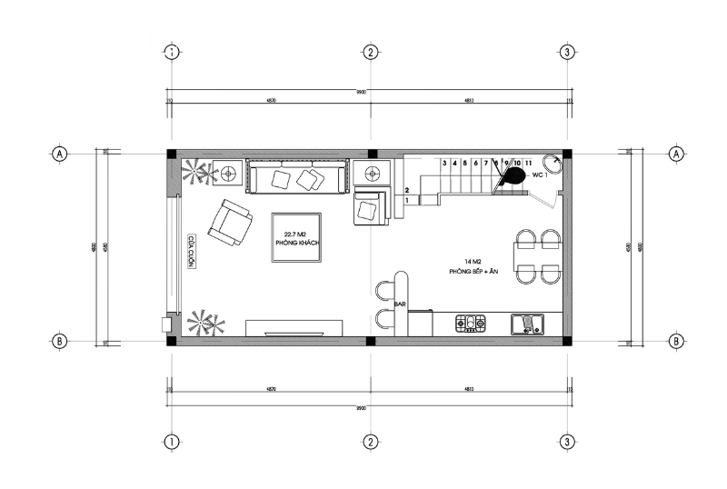 PSV thiết kế sơ đồ mặt bằng tầng 1 của căn nhà