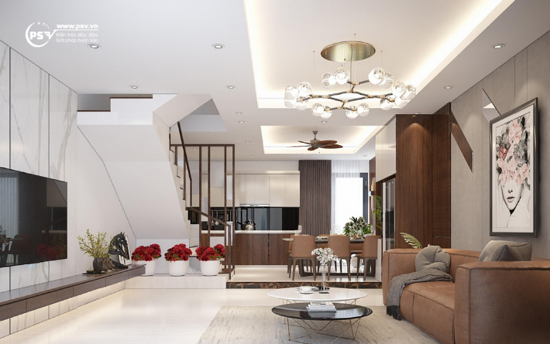 PSV thiết kế thi công trọn gói nhà phố 4 tầng 1 tum tại Sài Đồng