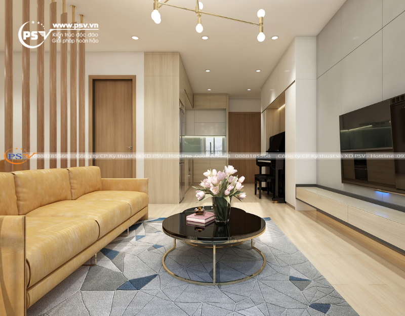 Từ phòng khách nhìn ra sang khu vực phòng bếp