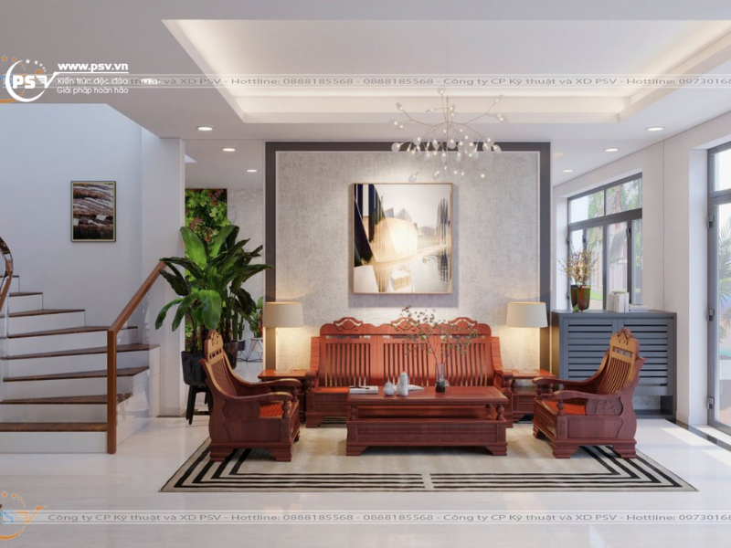 Nội thất phòng khách của căn biệt thự 4 tầng tại Ecopark Hưng Yên