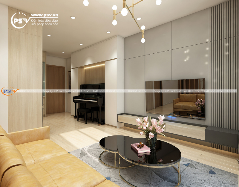 Không gian phòng khách của căn hộ 2 ngủ