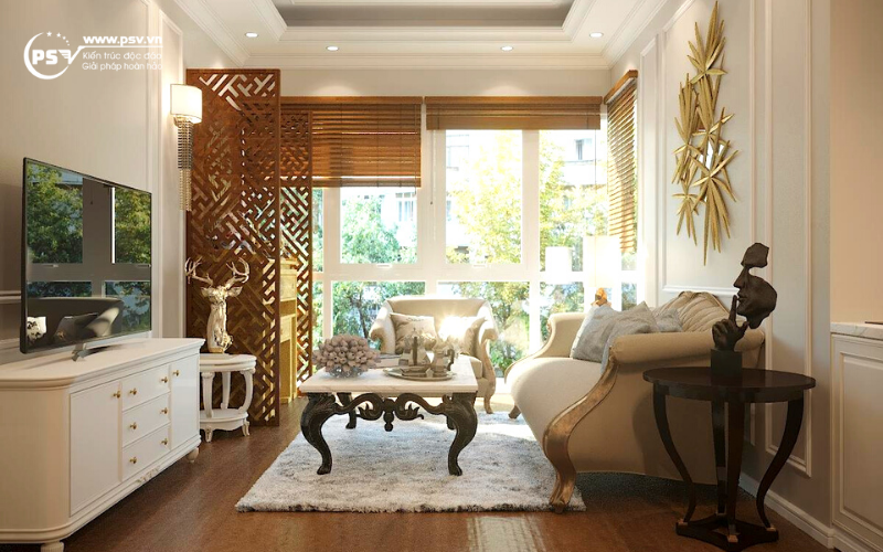 Phòng khách thiết kế nội thất tân cổ điển