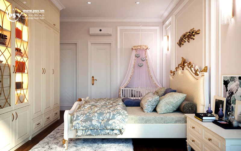 Không gian phòng ngủ được PSV thiết kế phong cách Tân cổ điển