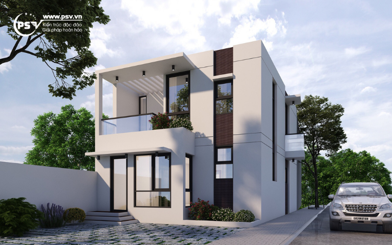 Bản thiết kế 3D nhà phố 2 tầng phong cách hiện đại