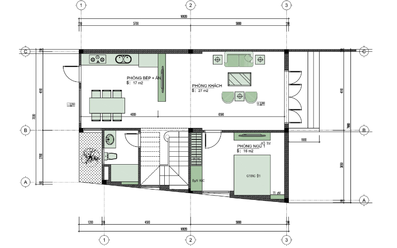 Sơ đồ mặt bằng nhà phố 2 tầng phương án 2 