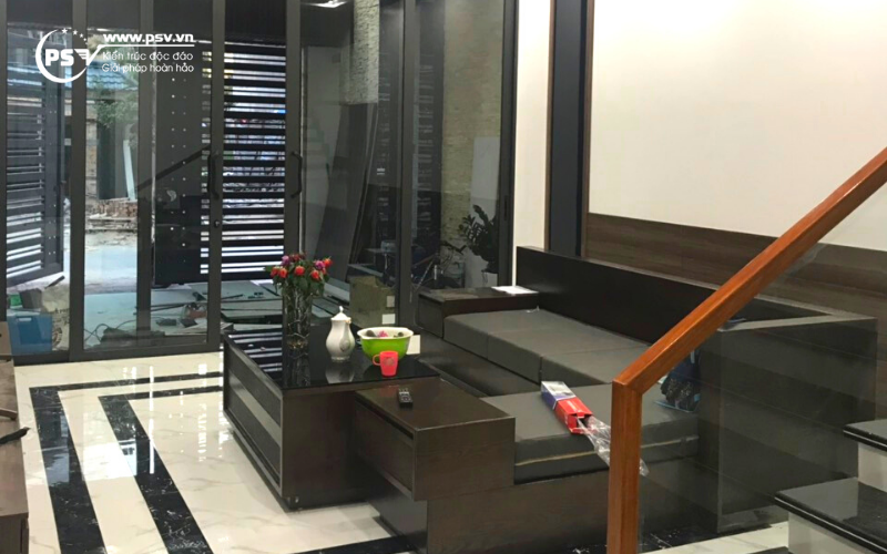 PSV thiết kế nội thất phòng khách nhà phố 4 tầng 1 tum tại Hải Phòng