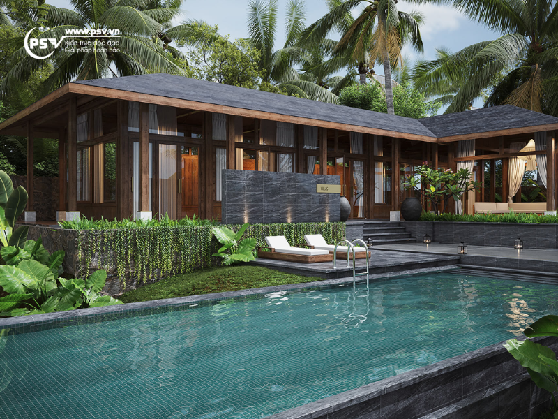 Ấn tượng với mẫu biệt thự 1 tầng kết hợp bể bơi 