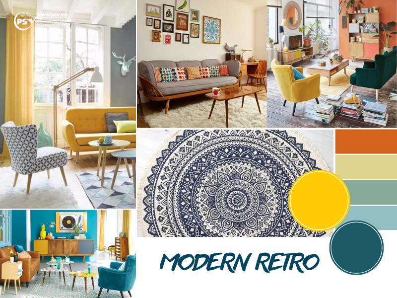 Sự phối màu nội thất phong cách Retro khá nổi bật và độc đáo