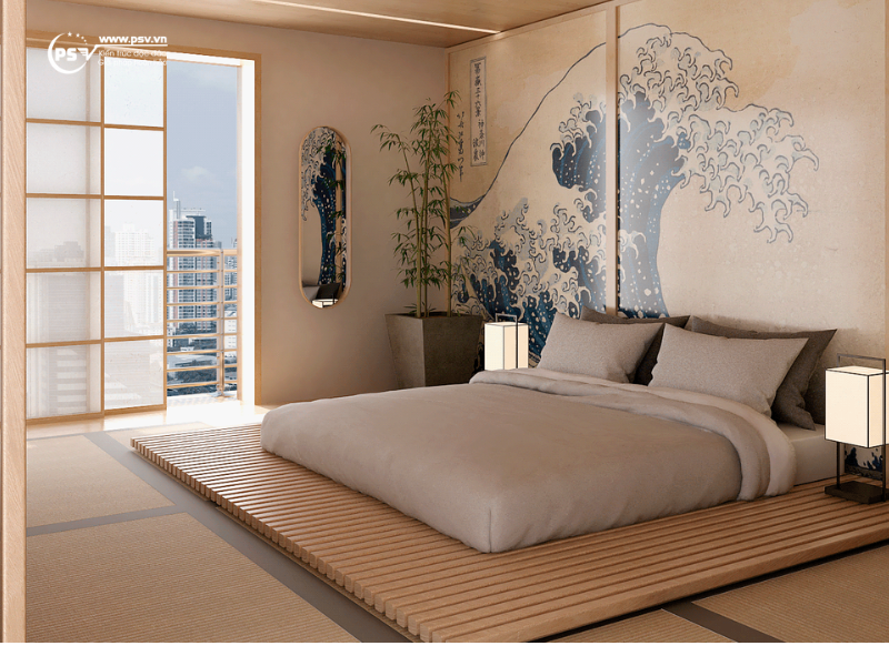 Thiết kế nội thất phòng ngủ nhà biệt thự 2 tầng phong cách Nhật