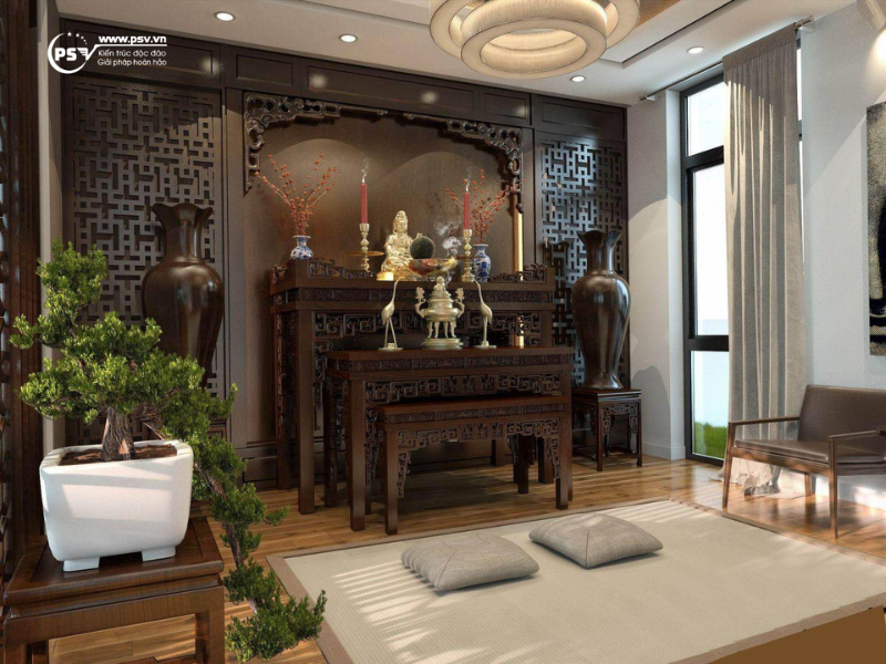 Thiết kế thi công phòng thờ tầng 1 phong thủy