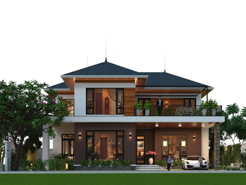 Mẫu nhà biệt thự 2 tầng mái Thái hiện đại đẹp mê ly